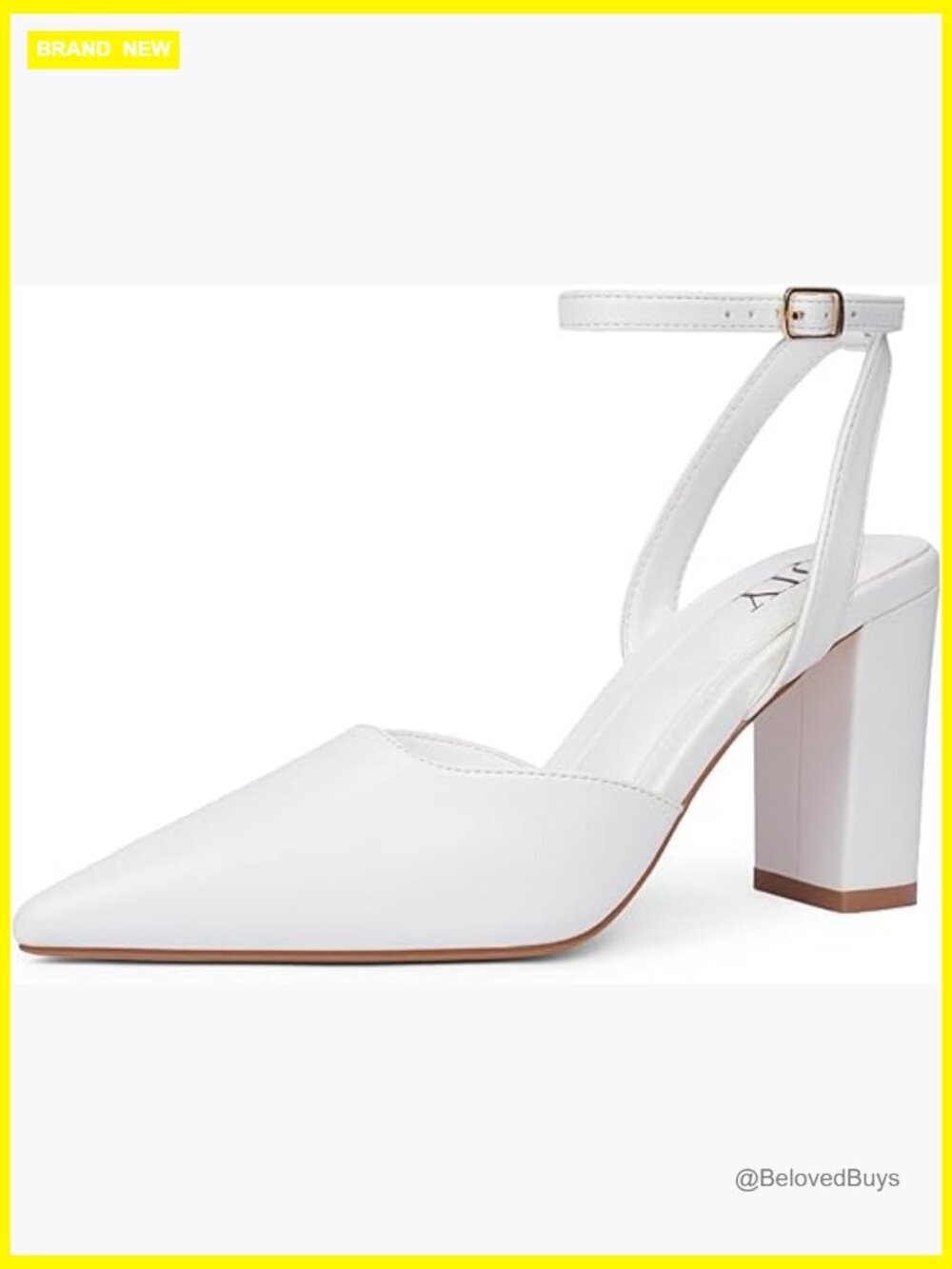 Chunky Block Heel Pumps with Ankle Strap, Pointed Toe, 3.54 Inch Heel